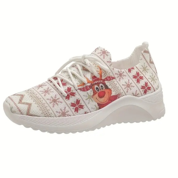 Christmas Reindeer Print Soft Elastic Lightweight Breathable Casual Sneakers - Picture 1 of 4